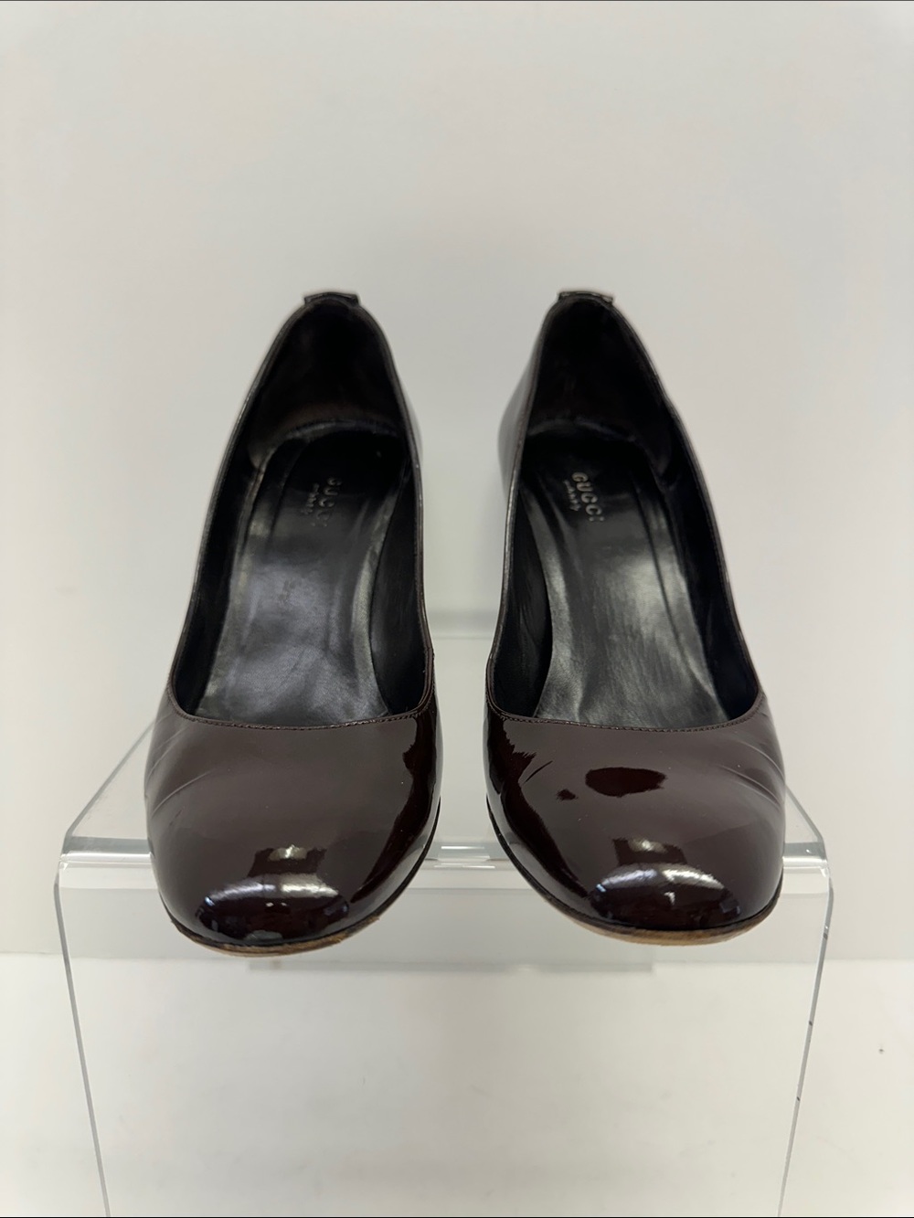 Gucci Dark Brown Patent Leather Wedge Pumps - Picture 3 of 8